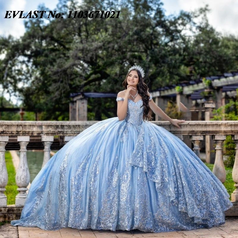 

EVLAST Customized Quinceanera Dress Ball Gown 3D Floral Applique Beaded Cape Mexico Corset Sweet 16 Vestidos De XV 15 Anos SQ165