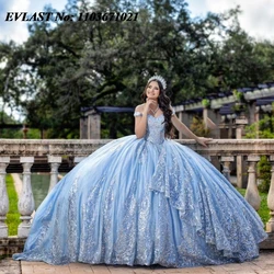 EVLAST Customized Quinceanera Dress Ball Gown 3D Floral Applique Beaded Cape Mexico Corset Sweet 16 Vestidos De XV 15 Anos SQ165