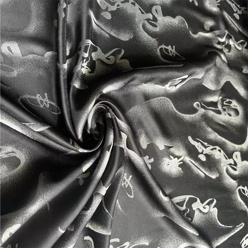 1 meter 75% Mulberry Silk 25% Cotton 31 momme Heavy Fabric Misty Black White Jacquard 135cm 53