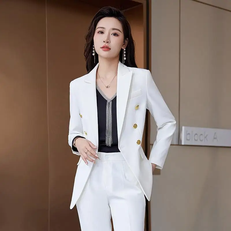 2022 Autumn The New Listing White Suit Jacket For Women's High-end Fashion Temperament Goddess Style Pantsuits 2 Piece Sets