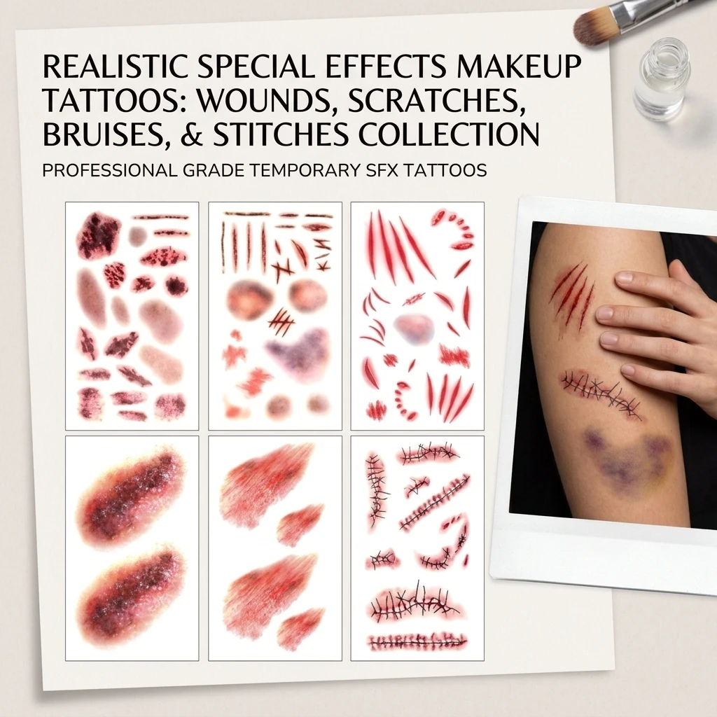 6 Sheets/Set Halloween Stickers Fake Plasma Wrist Cuts Bruises Abrasions Burns Scratches Facial Tattoos Prank Decorations