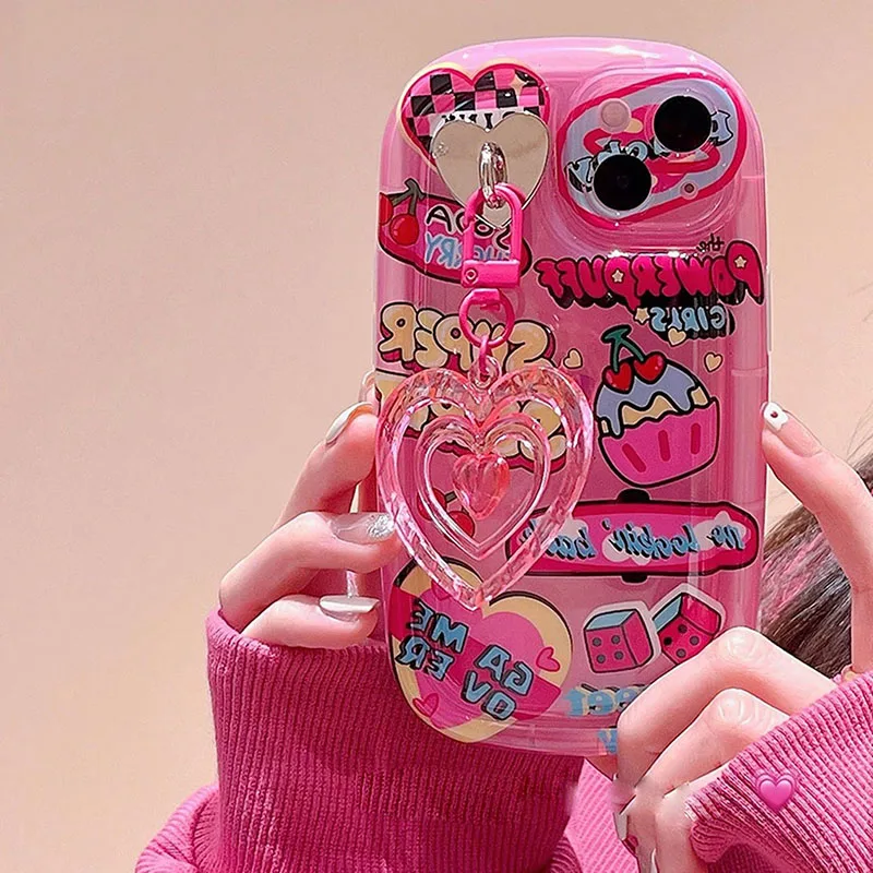 Graffiti Love Heart 3D Pendant Case For iPhone 14 13 15 Pro Max 11 12 Mini 14 Plus XS Max XR X 7 6 6S 8 Plus SE TPU Phone Cover