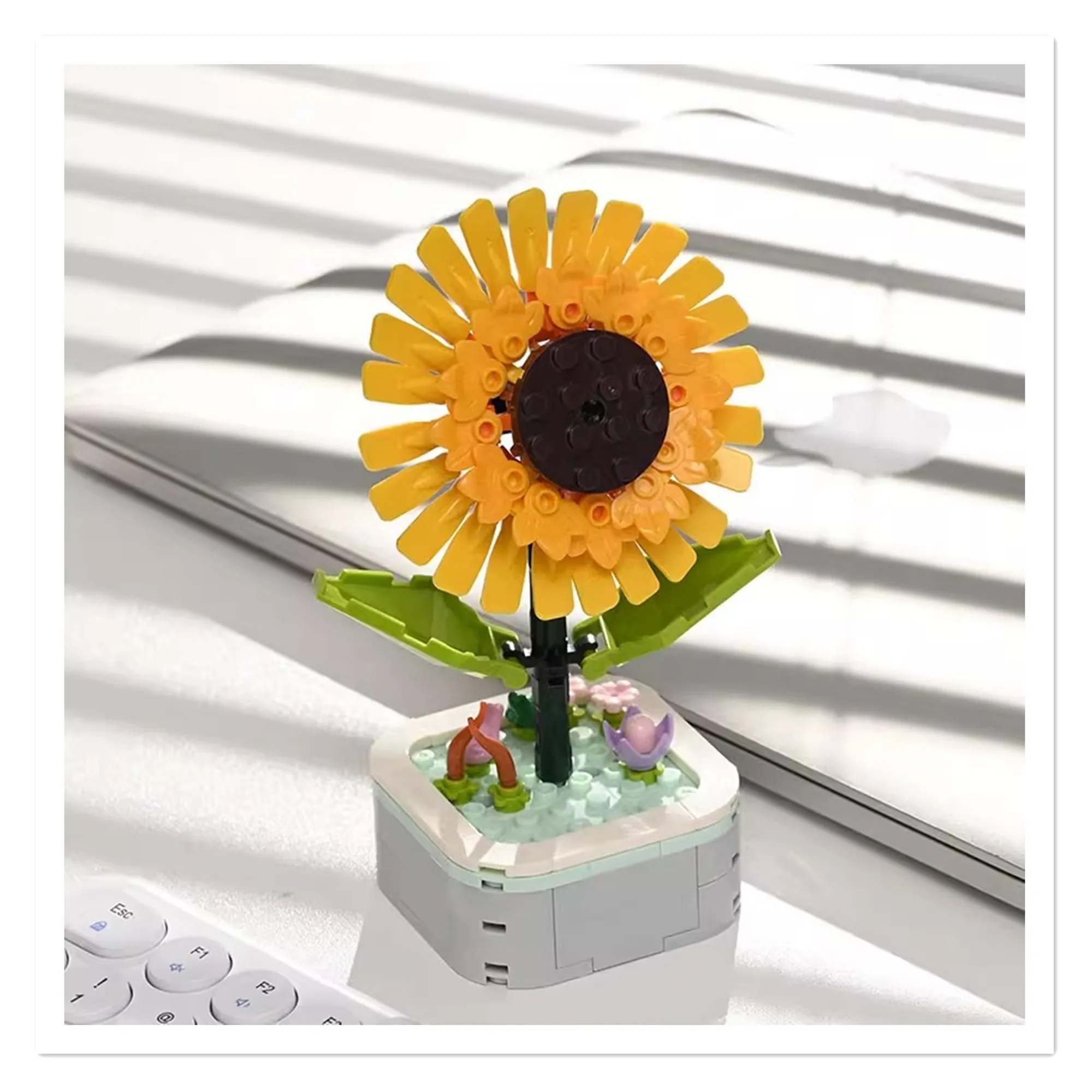 Diamond Horse 103A-D Compatible Lego Rose Sunflower Potted Plant Assembly Building Block Flower Toy Decoration Wholesale