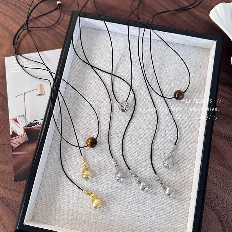 Necklace Carat Ball Wax Cord Layered Minimalist Unique Premium Pendant Choker for Women Daily Chic Simple Durable Adjustable