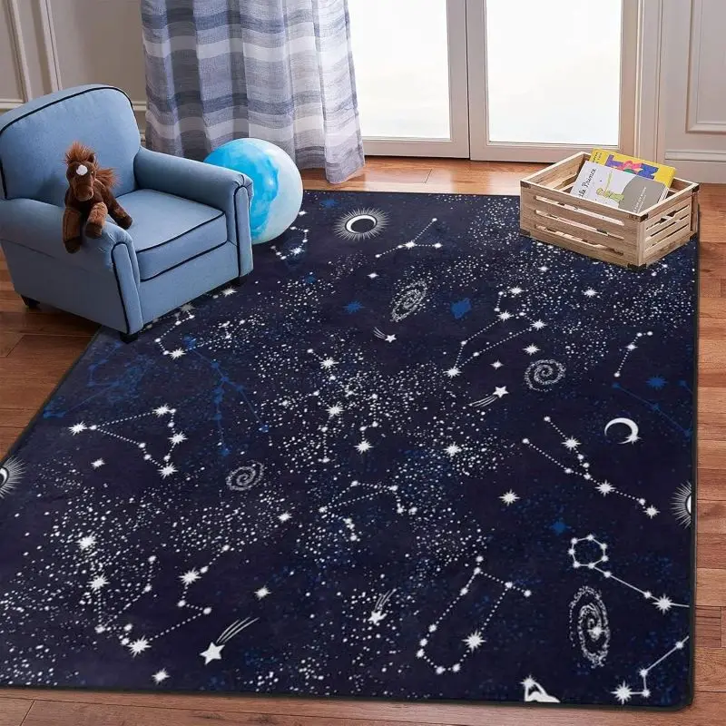Star Sky Print Area Rugs Space ​Galaxy Carpet Anti-slip Washable Floor Mat for Home Decor Living Room Bedroom Decor