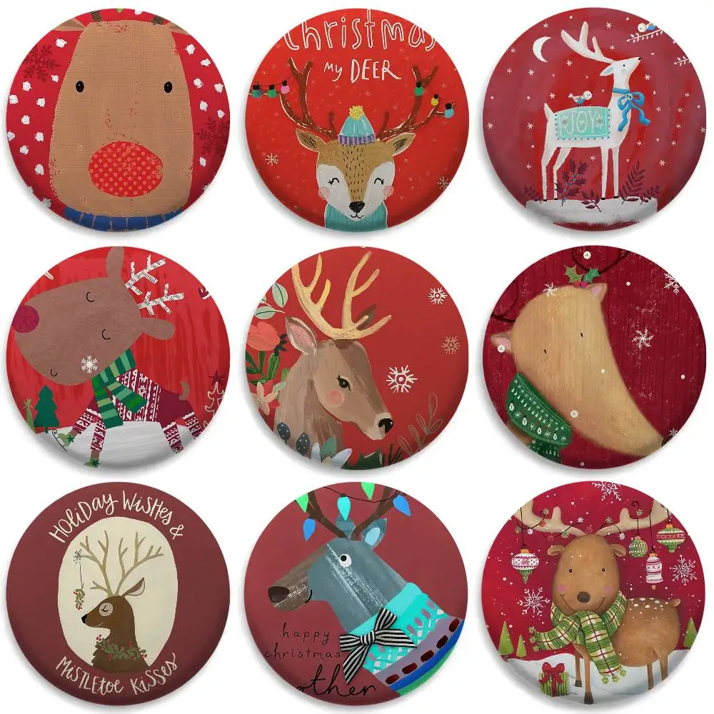 

CUTE Christmas Reindeer Badges Round Exquisite Badge Brooches Creative Pins For Clothes Hat Backpack Gift Accessories