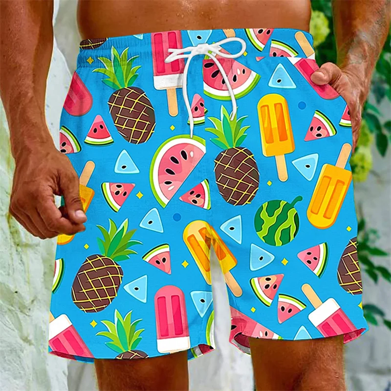 Cartoon Fruits Graphic Swim Trunks