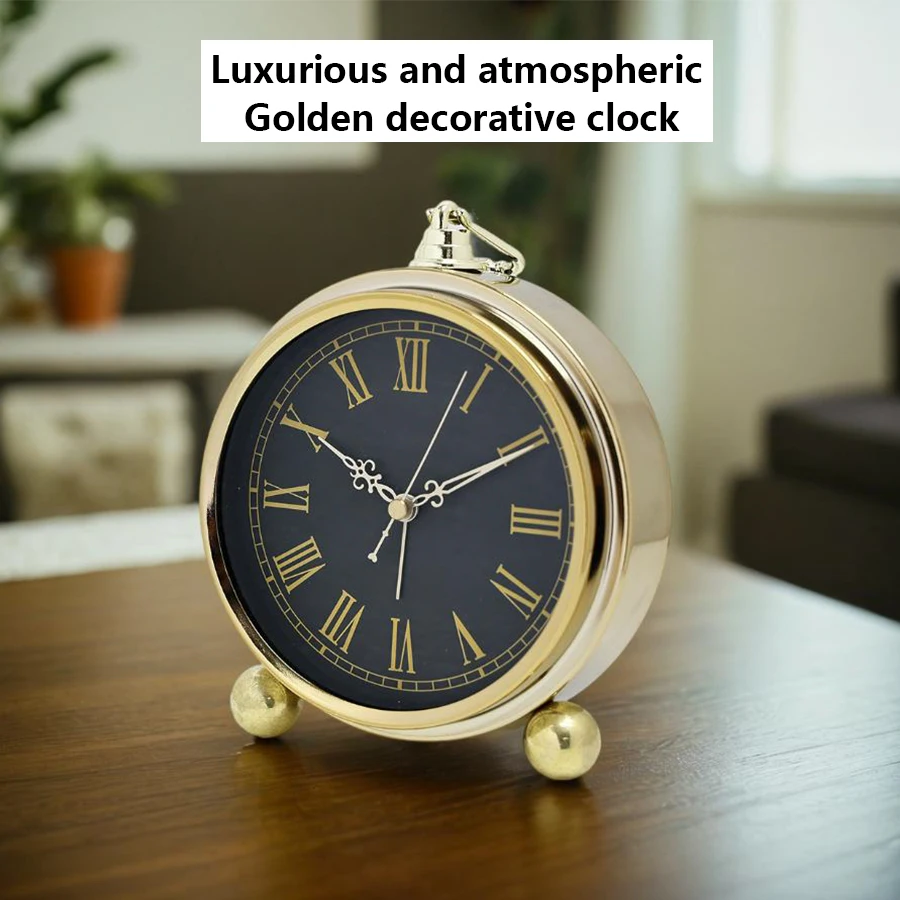1pc 5.5-inch luxury metal hanging ring quartz alarm clock, wall mounted desktop clock, room and bedroom decoration, battery free