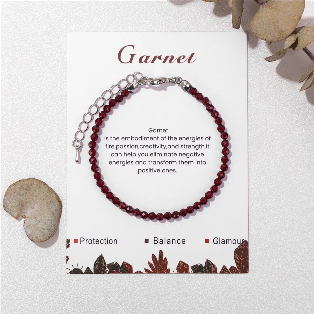 New Energy Small Gem Beads Bracelet With Card Healing Stone Crystal Garnet Tiger Eye Bracelet For Women Men Jewelry Couple