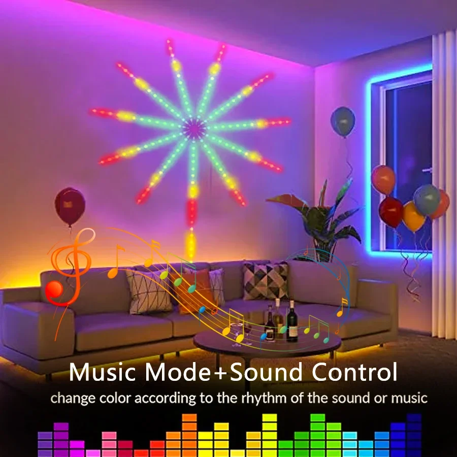 5V RGB LED Firework Strip Lights Bluetooth APP Control USB Dream Colorful Lamp Music For Bedroom Wedding Party Decor Lighting