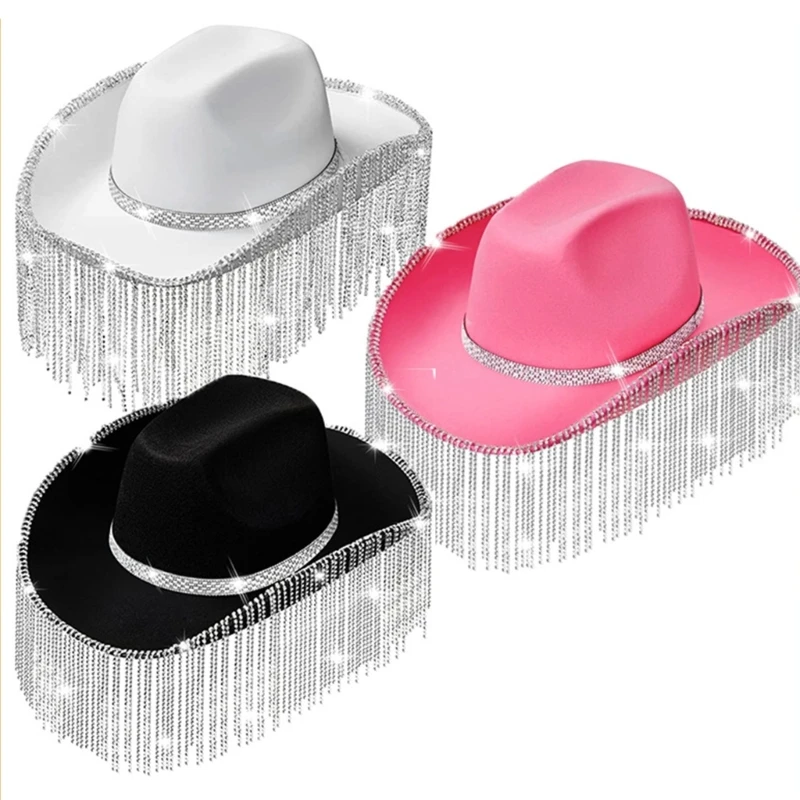 Woman Dangle Decors Cowgirl Hat Wide Brim Fedoras Hat for Photoshoots