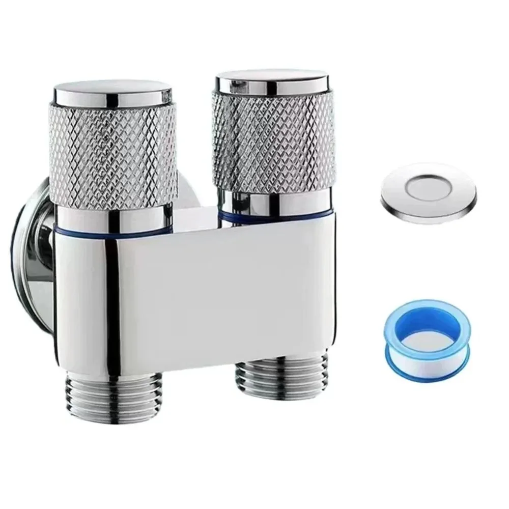 Stainless Steel Toilet Companion Corner Valve Two Outlets Rotary Switch Dual Control Water Inlet 1/2 Thread DIY Faucet Fitting