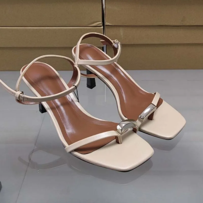 Summer Women\'s High Heeled Sandals 2025 Trend Open Toe Elegant Suquare Toe Office Ladies Shoes Buckle Strap Female Footwear