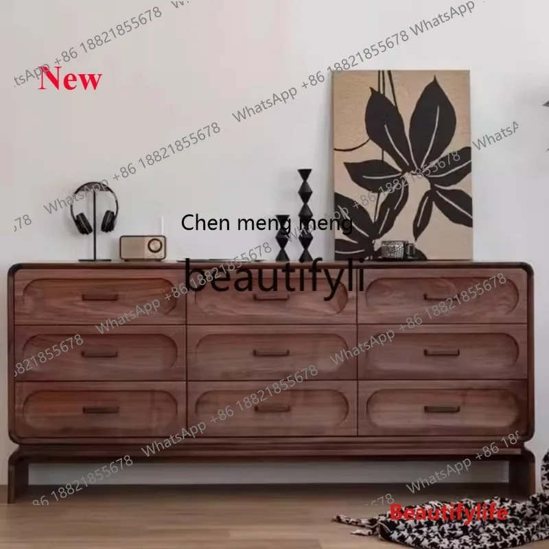 

cn8350 ss Nordic Black Walnut Nine-Drawer Cabinet Japanese Retro Solid Wood Drawer Storage Modern Simple Bedroom Storage Cabinet