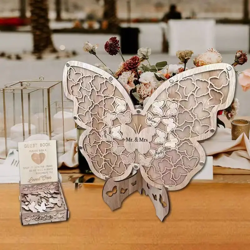 

Wedding Wooden Guest Drop Box For Wedding Decoration Butterfly Shape Heart Card Alternative Guest Sign Book Wedding Supplies