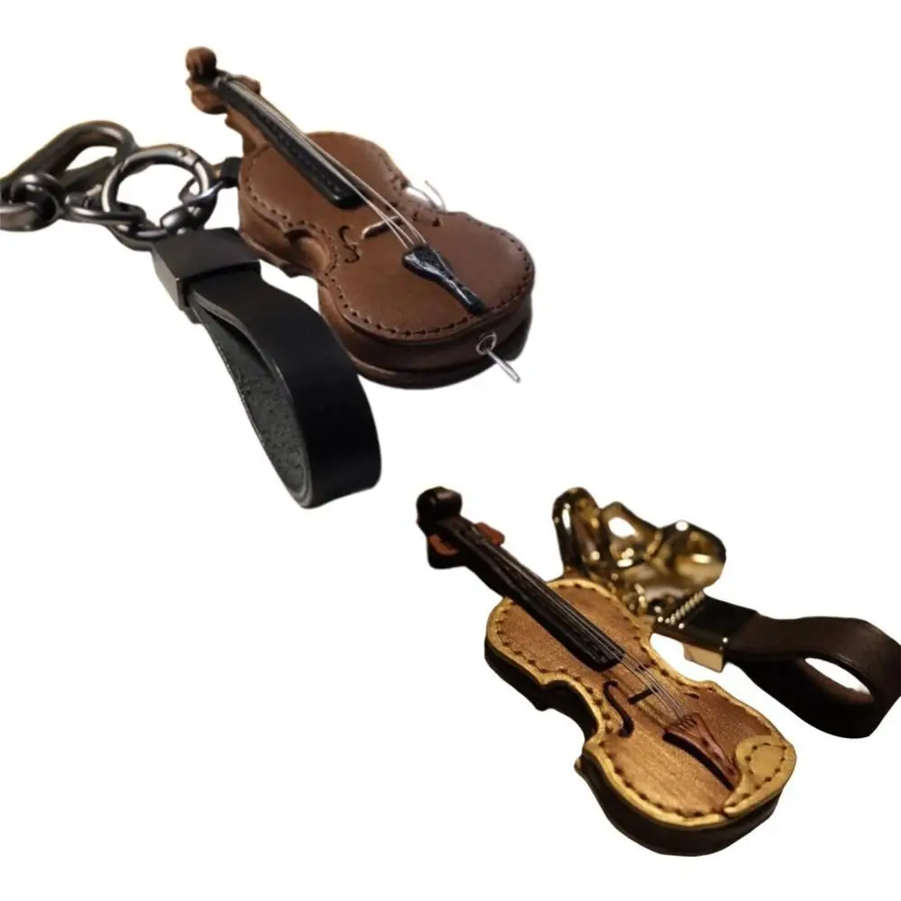 Mini Vintage PU Leather Violin & Cello Keychain Friends Gifts Creative Musical Instrument Keychain Durable Crafted Bag Pendant