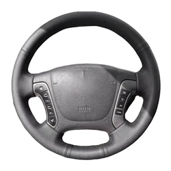Perforated Leather Cover For Hyundai Santa Fe 2006 2007 2008 2009 2010 2011 2012 Hand Sewing Car Steering Wheel Cover Trim Black