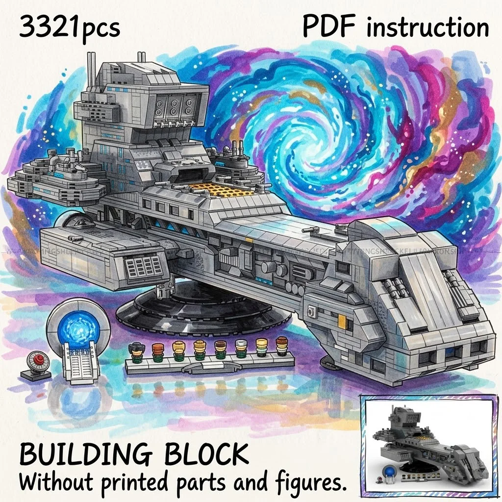 

Large Sci Fi Space Battleship Capital Star Cruiser Multi Deck Display Stand MOC Block Model For 254663