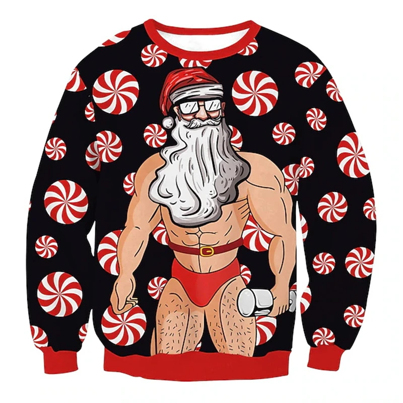 Ugly Christmas Sweater Men Women Funny 3D Print Santa Claus Graphic Pullover Happy New Year Top Women Holiday Party Sweatshirt