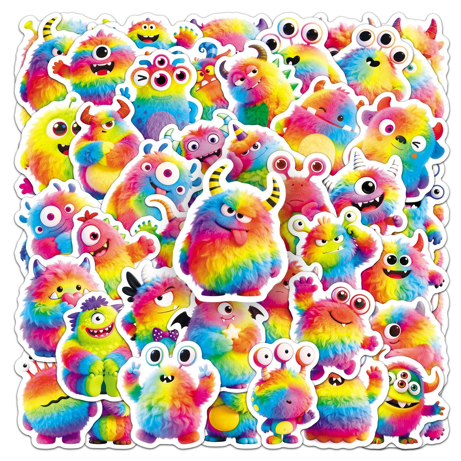 50-Pack Rainbow Monster Cartoon Stickers Waterproof Decorative Stickers for Guitar Phone Luggage Notebook Stationery