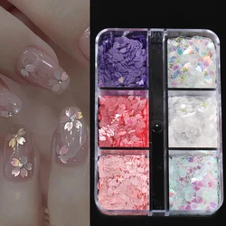 6 Grids Sakura Flower Petal Chip Nail Sequins Cherry Blossoms Glitter Stickers Spring Japanese Holographic Decor Flakes SAS128