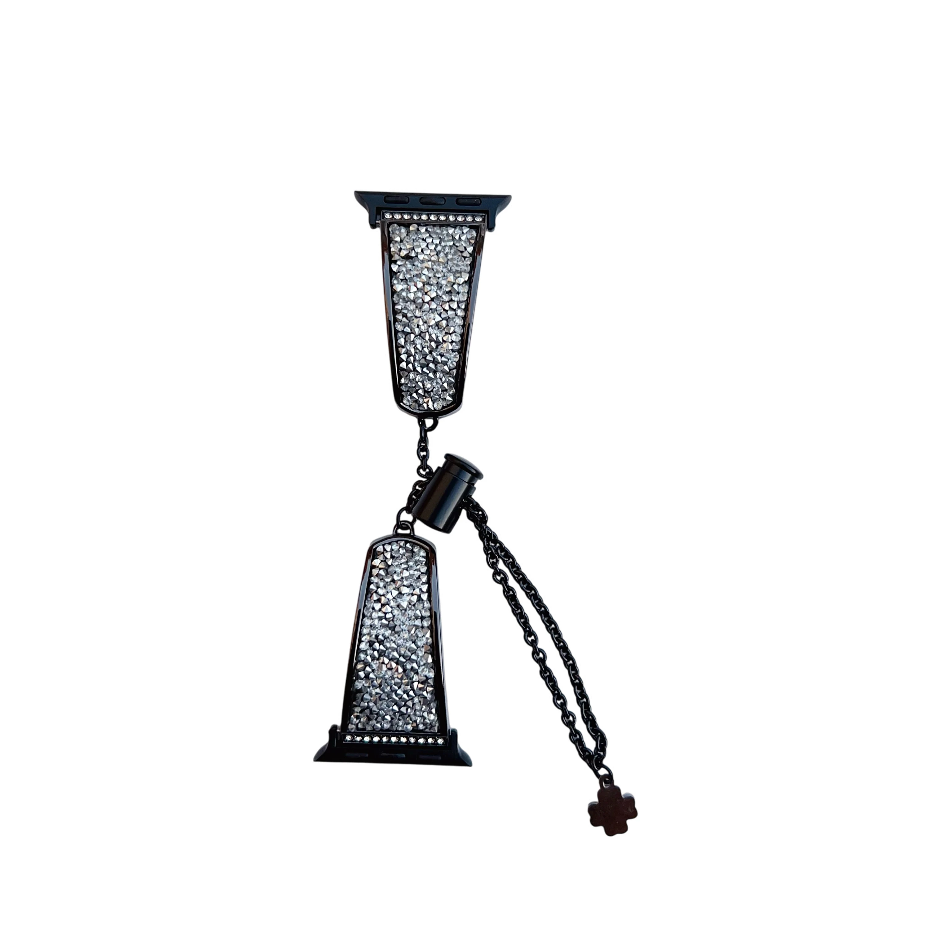 Stylish Diamond-attached Strap Suit for All Range Apple Watch Series Diamond-taped Metal Telescopic Chain Strap
