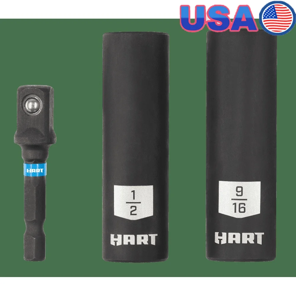 

3-Piece Deep Well Impact Socket Set Automotive Repairs Heavy-Duty CrV Steel Durable Sockets with 3/8 Drive Adapter