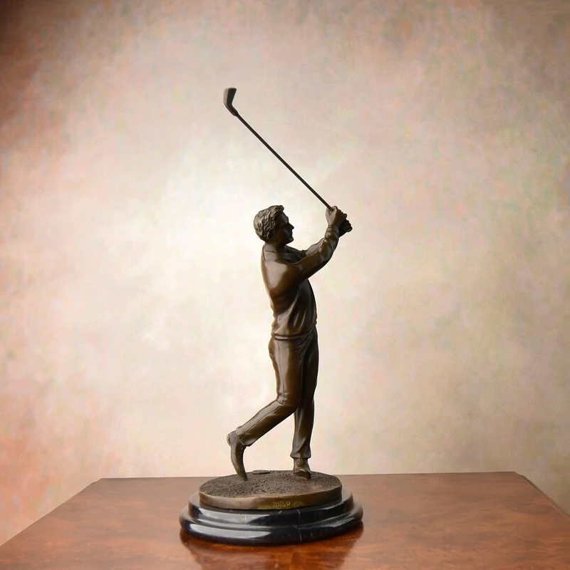 Bronze Playing Golf Sculpture Male Golfer Statue Modern Man Sport Art Figurine Home Decoration 23cm