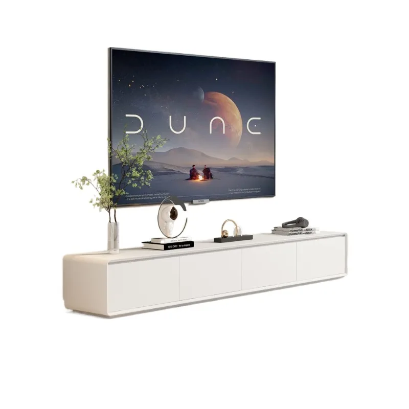 

Living room TV cabinet Coffee table combination Solid wood minimalist floor cabinet White floor cream wind TV cabinet