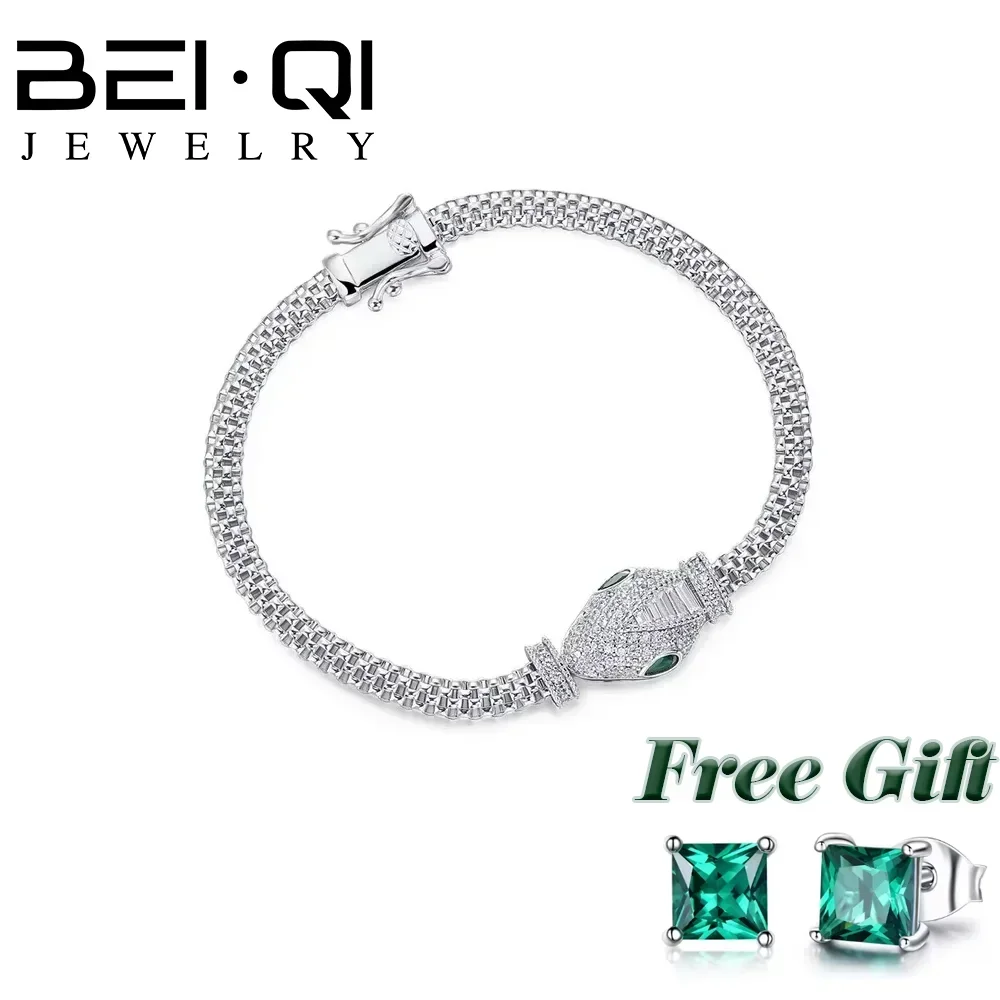 

100% 925 silver bracelet for women Hollow snake head Green eyes luxury gift Hip Hop Animal Birthday Gifts Punk Jewelry