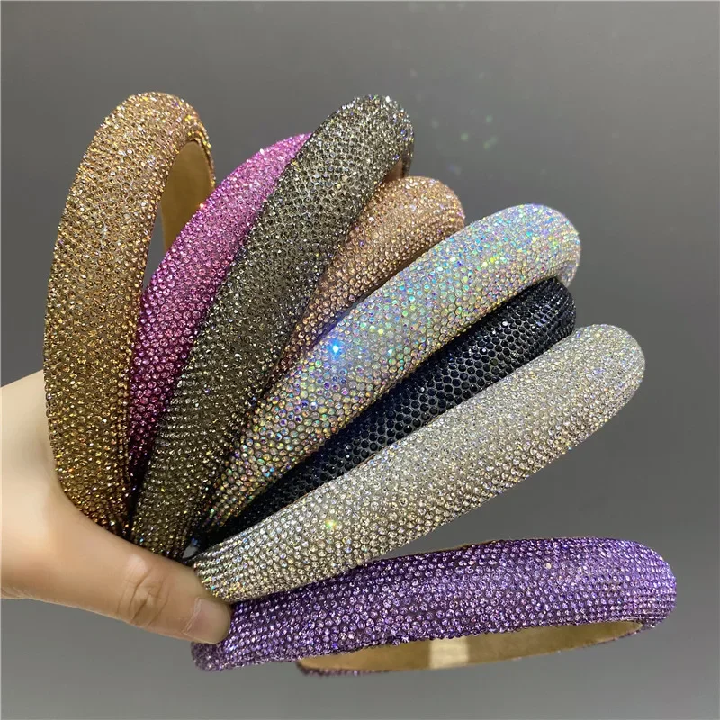 2023 New Arrivals Luxury and Retro Rhinestone Glitter Sponge Padded Hairband Hair Hoop Headband Hair Accessories for Women