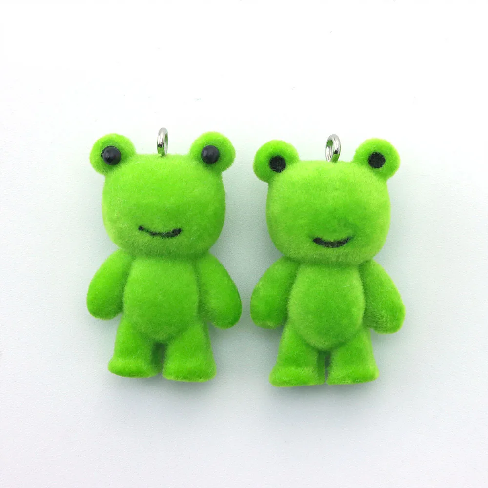 30PC 3D Frog Pendant Kawaii Flocking Animal Resin Charms for Keychain Necklace Earrings Bag Accessories Making Material