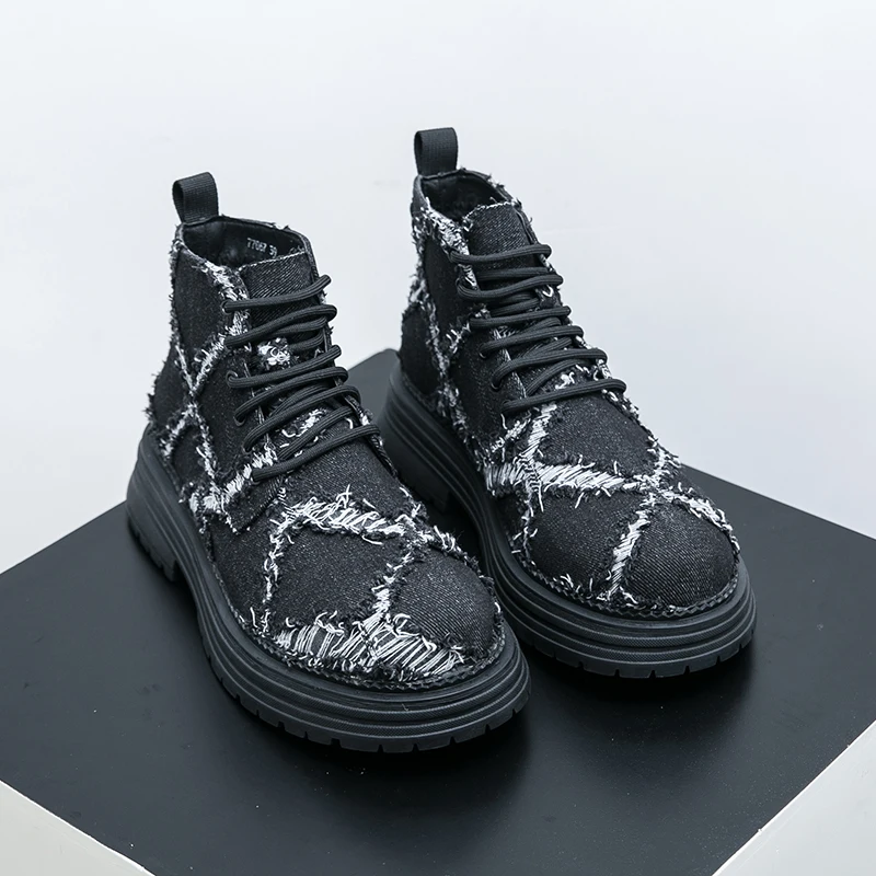 Hight Quality 2026S/A New Street Style Canvas Boots For Men's Black Hombre Teenagers Daily Dress Height Increasing Shoes Lager view 6