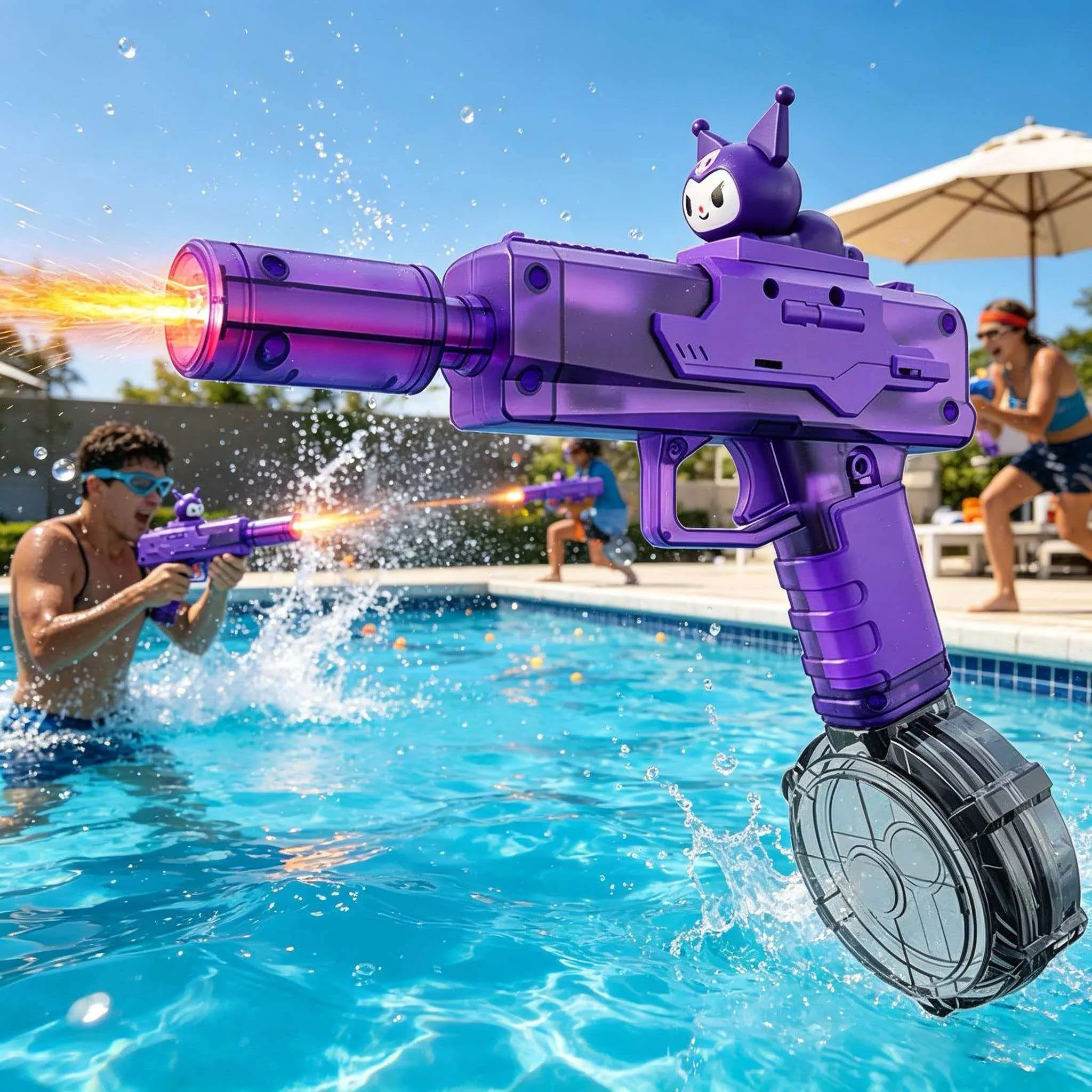 Cartoon HUIQIBAO Electric Pulse Water Gun Integrated Linked Recoil Pulse Flame Light Effects Fully Automatic Fights Shooting Toy