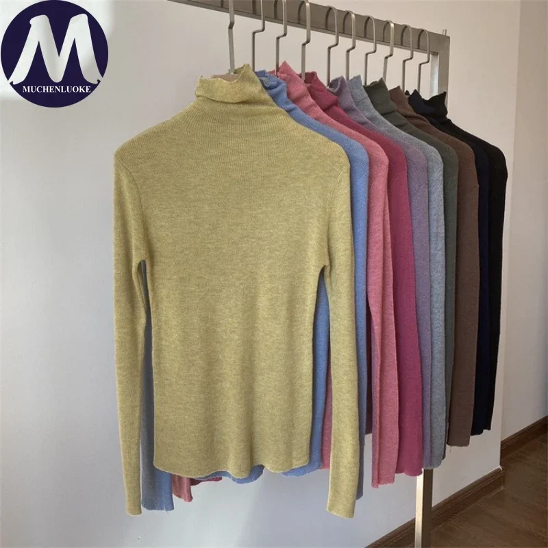 Sweter damski jesień zima nowy elegancki długi rękaw wysoki kołnierz dzianinowy sweter modny dopasowany obcisły sweter