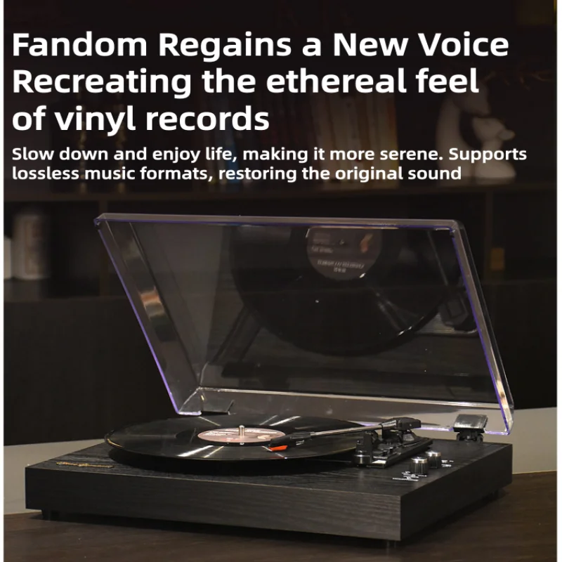

Vintage Bluetooth Vinyl Turntable All-in-One Built-in Speaker with Dust Cover Retro Record Player Home Office Decor Gift