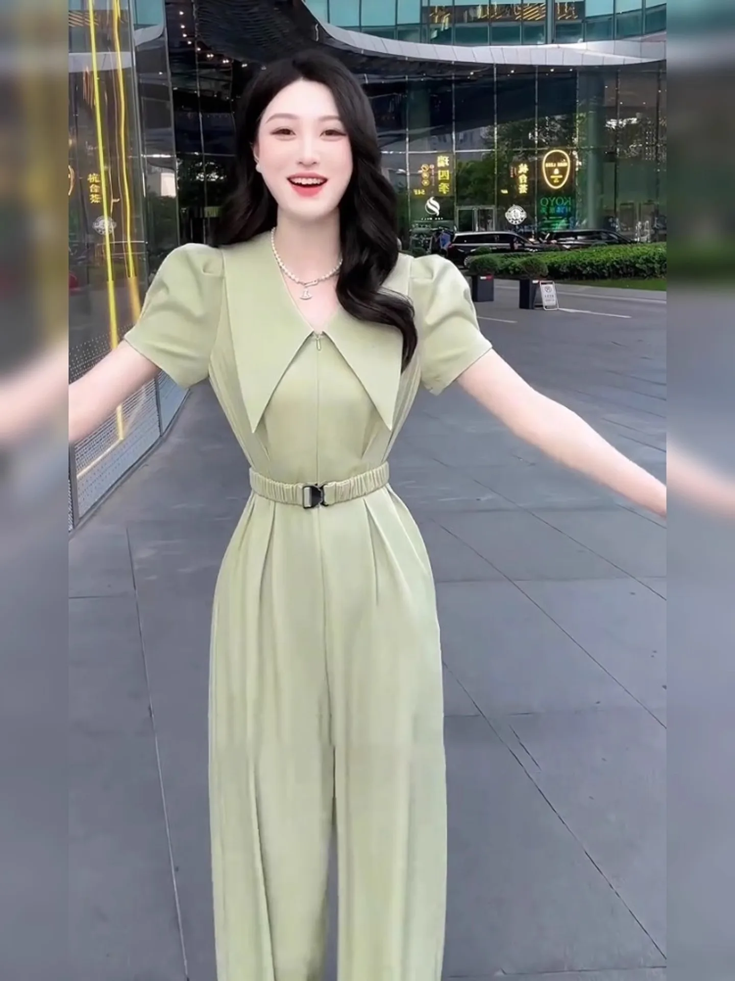 Unikalne koreańskie spodnie garniturowe z wysokim stanem, piękne spodnie z bufiastymi nogawkami i kołnierzykiem, damskie letnie modne długie spodnie.