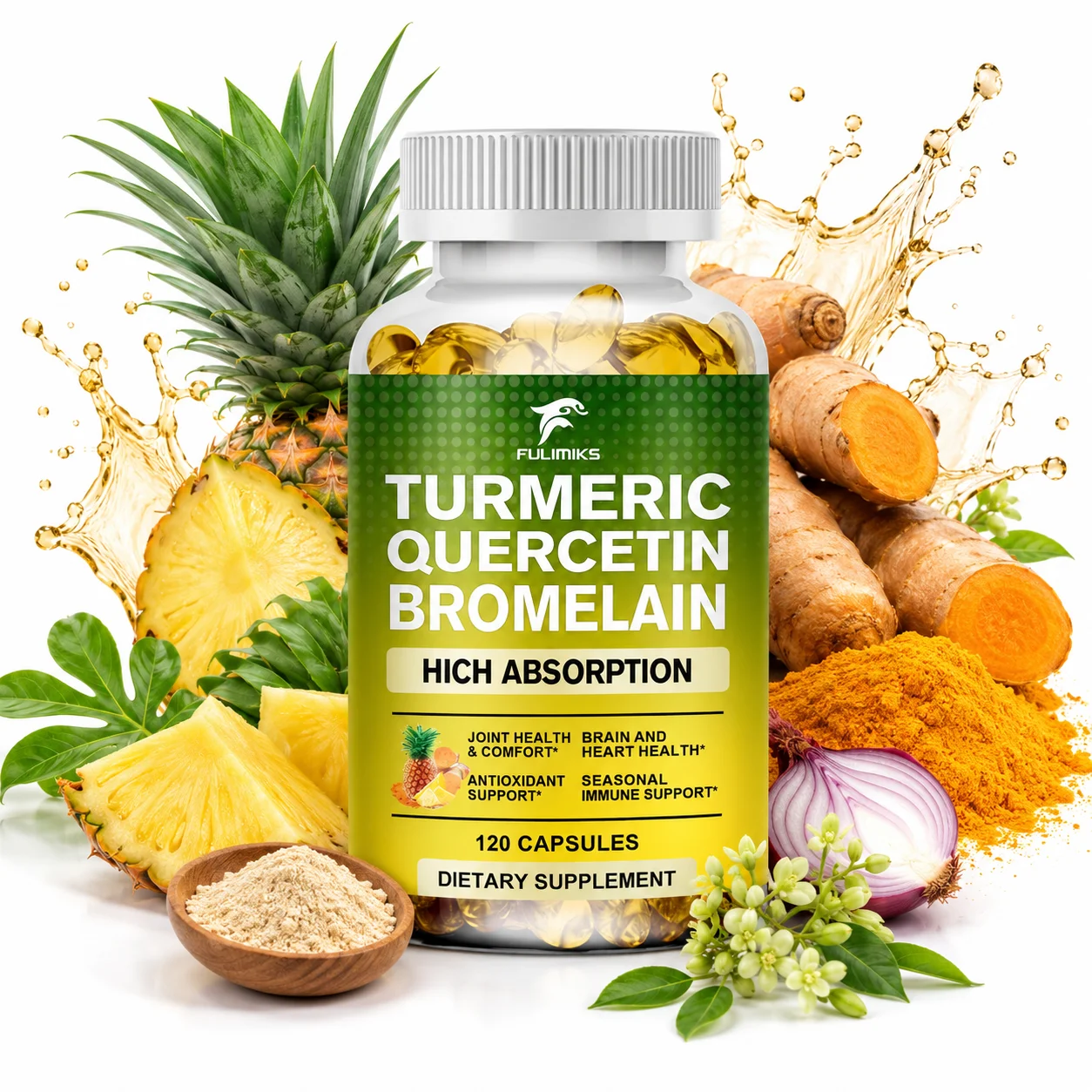 

High Absorption Turmeric Quercetin Bromelain Capsules, Supports Joint, Mobility, Seasonal Health, Immune System & Daily Vitality