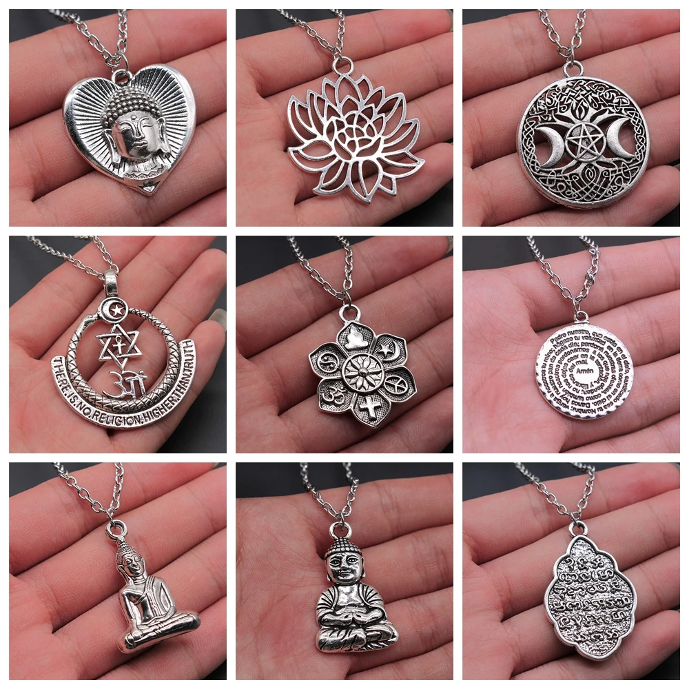 Religion Jewelry Buddhism Buddha Pendant Necklace Om Yoga Symbol Pendant Necklace Lotus Tree Necklace Gift