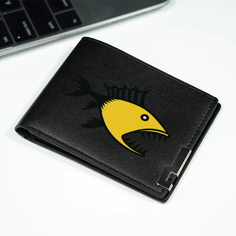 Yellow Fish Design PU Leather Wallet Minimalist Business Style Compact Men's Wallet Durable Lightweight Everyday Use