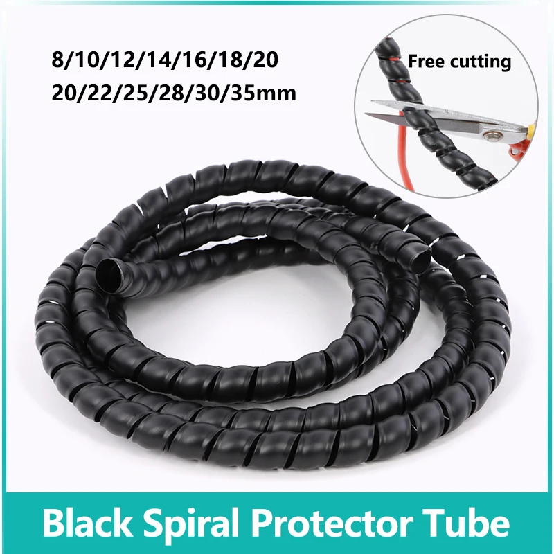 1/2/5/10M Spiral Cable Protector Line Organizer Tube Motorcycle Wire Protection Sleeve Flame Retardant Anti-Bite Cover Black