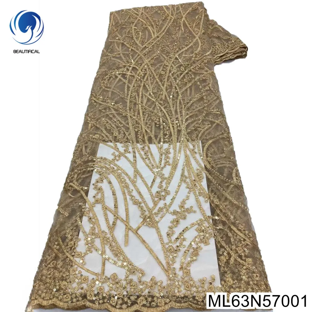 

Temperament Gentle Embroidery Style DIY Dress 2024, African Sequins Tulle Lace , Handmade Bead Fabric, ML63N570