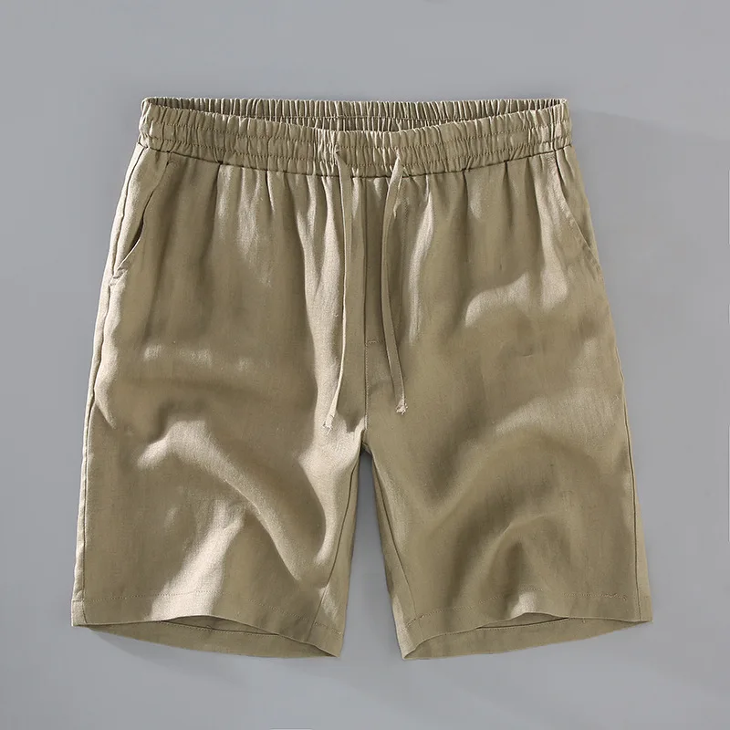 

2025 летние новые мужские шорты из чистого льна, тонкие, свободные, простые, универсальные, модные, однотонные, повседневные брюки «пять четвертей»