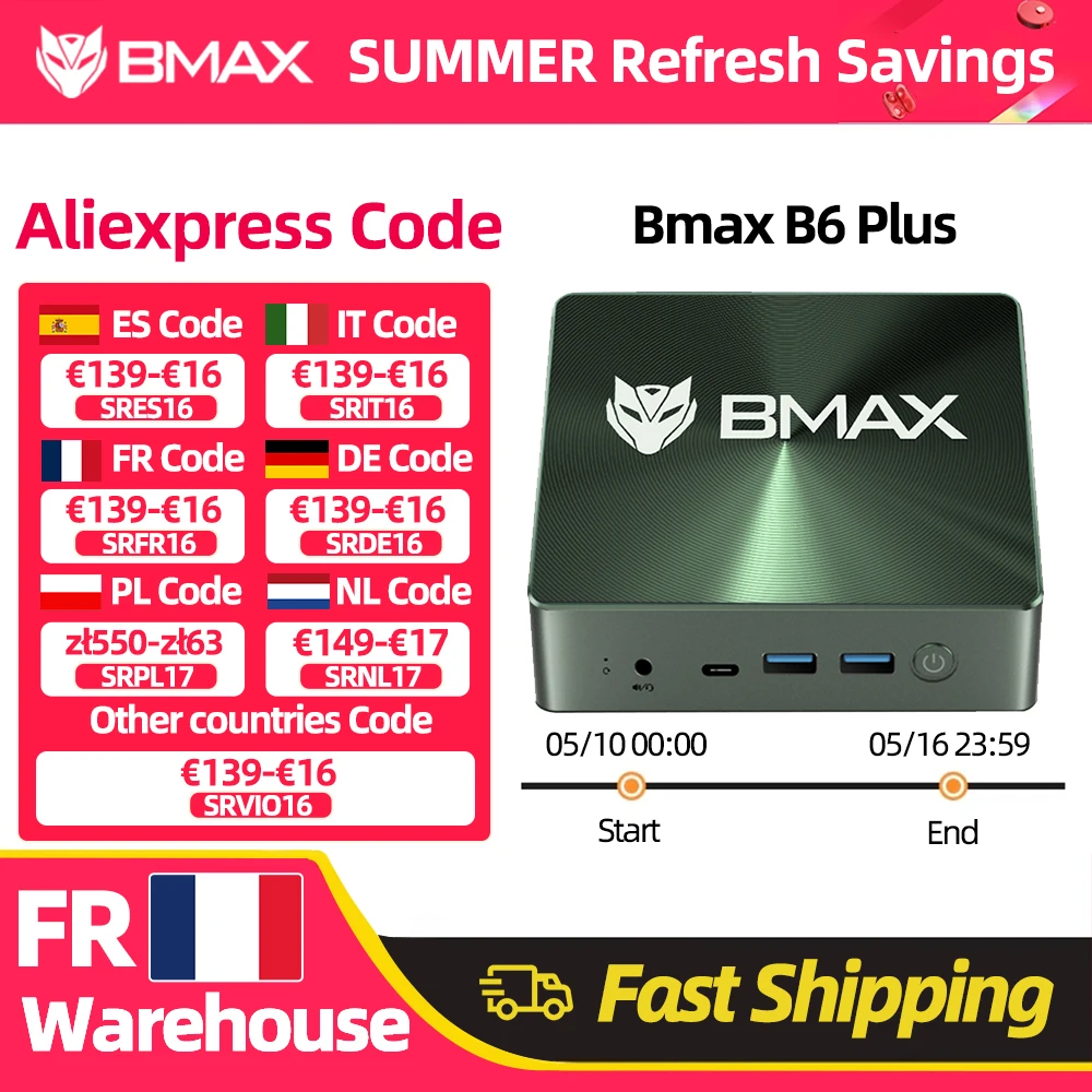 Mini PC BMAX B6 Plus Intel I3-1000NG4 Windows 11, 12 Go de RAM, 512 Go SSD, WIFI 5, 3 ports USB 3.0, 2 ports HDMI, Bluetooth, Type-C