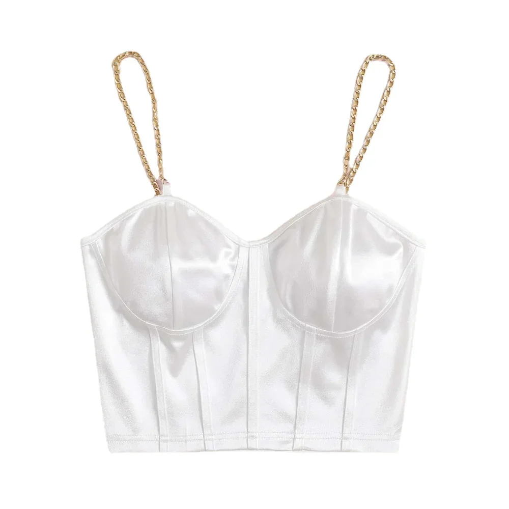 Metal Chain Tank Top Solid Halter Crop Tops Women Summer Camis Backless Camisole Fashion Casual Tube Female Sleeveless Vest Y2K