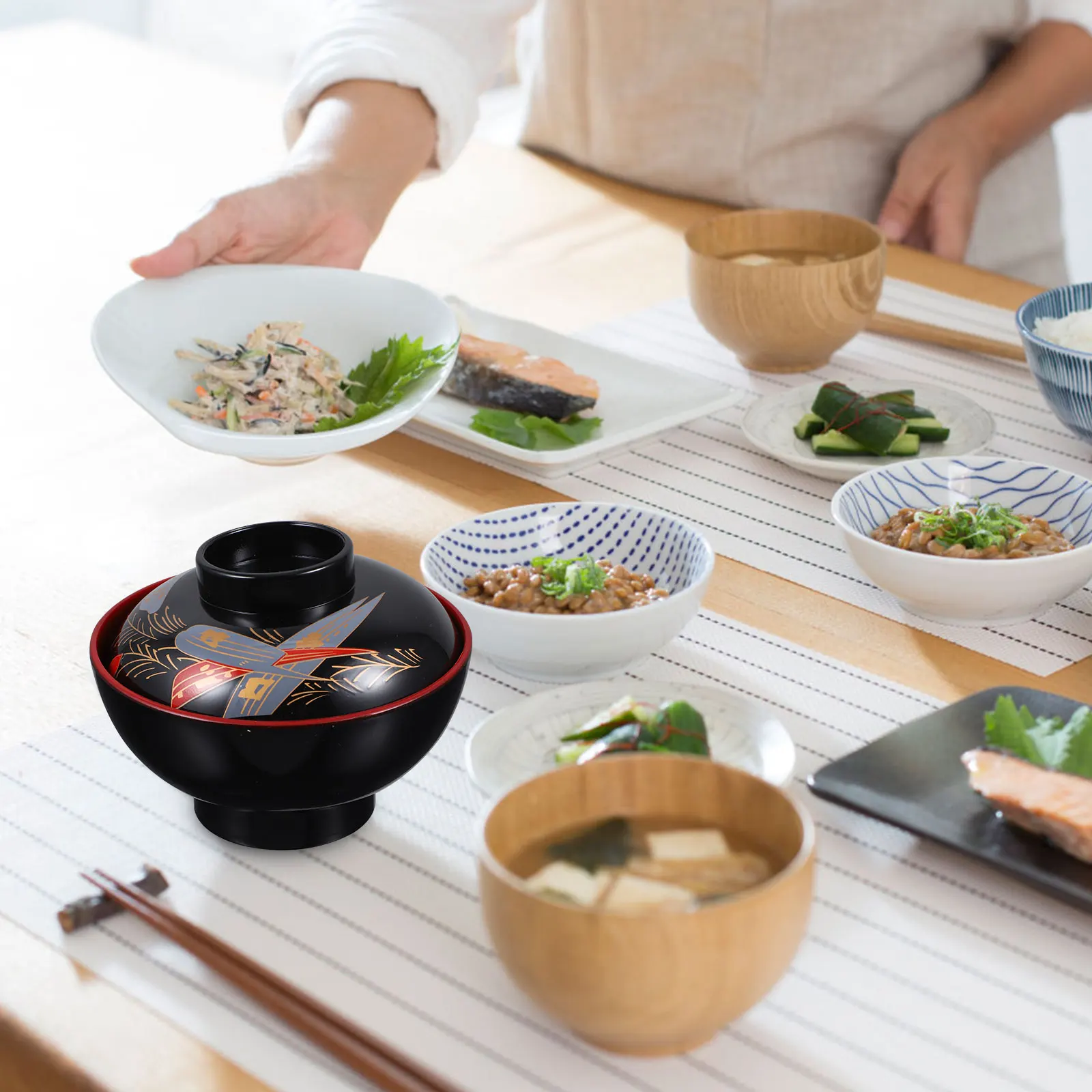 

Flower Japanese Lidded Soup Bowl Multi-Function Rice Bowl with Cover Dust-Proof Sealing Fine Craftsmanship Home Party