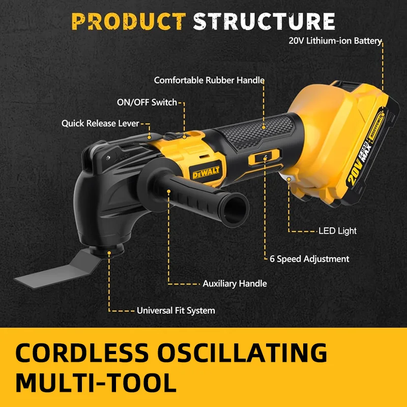 Dewalt 22000 RPM Quick Release Oscillerend Gereedschap Borstelloos Multifunctioneel Gereedschap Vernieuwer Elektrische trimmer Compatibel voor Dewalt