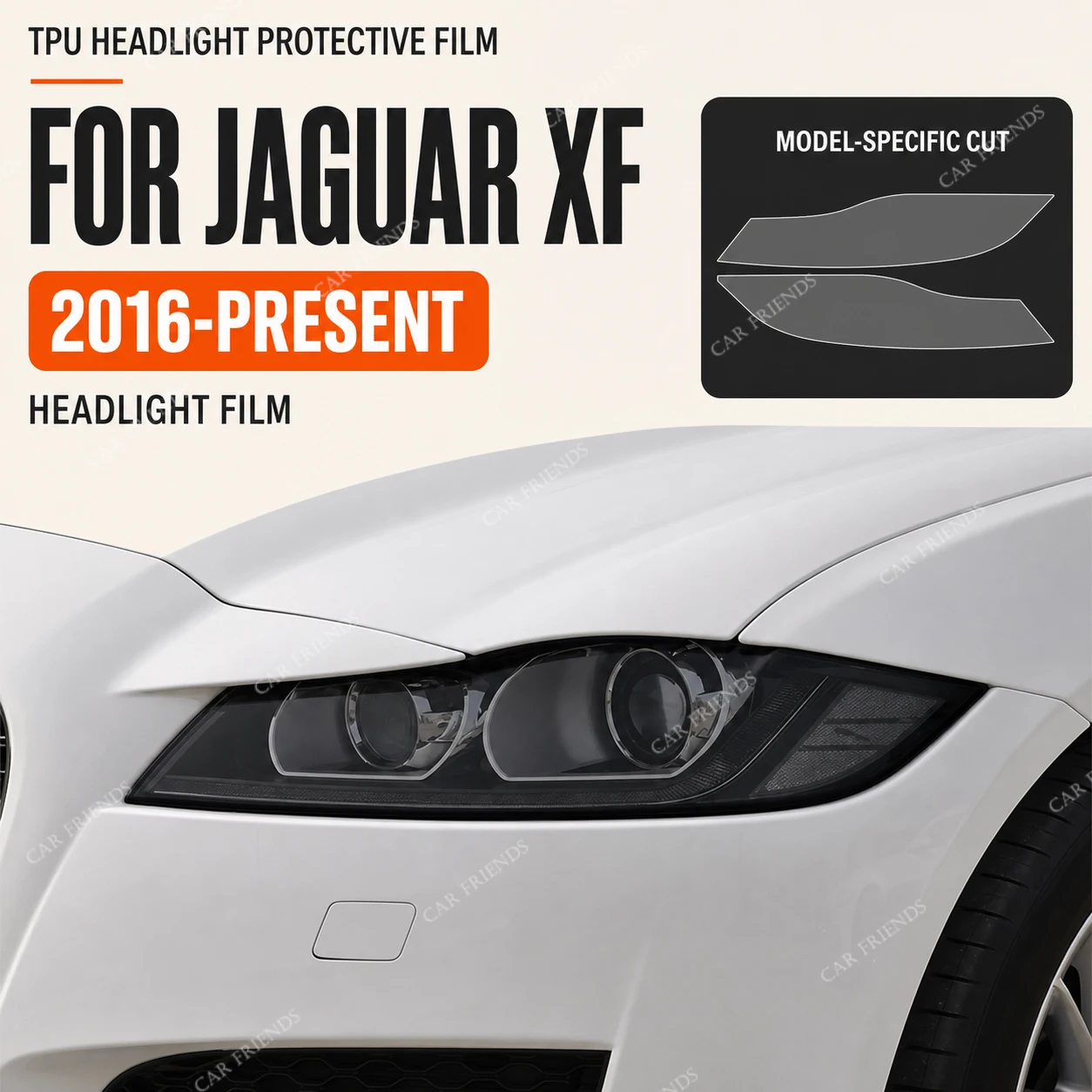 Automotive 2 Pcs Custom Fit Pre-Cut Premium TPU Headlight Protection Film Sticker for Jaguar XF (X260) 2016-2024 Smoked