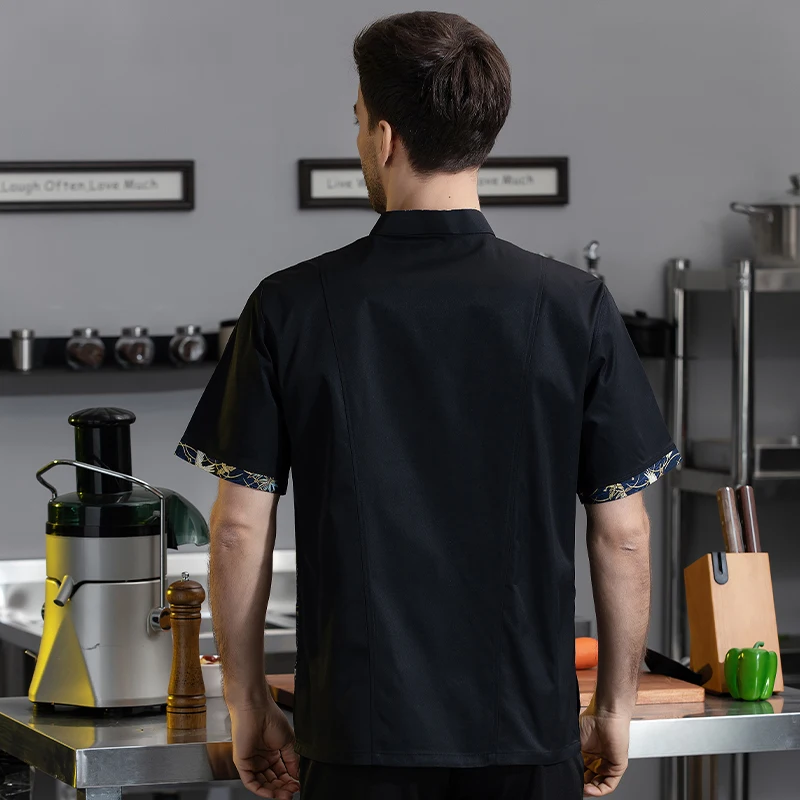 Zwarte Koksjack Keuken Ober Shirt Delicate En Zachte Hotel Overalls Kok Uniform Comfortabele Stretch Cafetaria Werkkleding