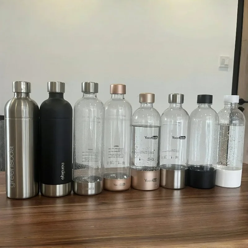 Good Quality 1L Manual Soda Maker Free BPA Full Stainl s Steel and Plastic Water Bottle for Household Outdoor Hotel Use